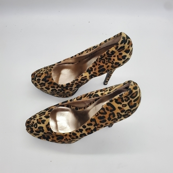 Charlotte Russe Peep Toe Platform Heels Women's 8 Leopard Print Shoes - Picture 4 of 10